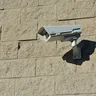 Generic white security camera mounted on a brick wall (illustrative photo)